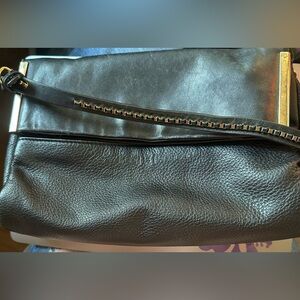 Halston Heritage Black Leather Crossbody Bag with Gold Accents